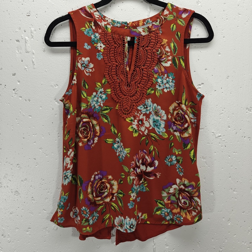 Daniel Rainn‎ Top Womens PS Orange Floral Sleeveless Blouse Boho